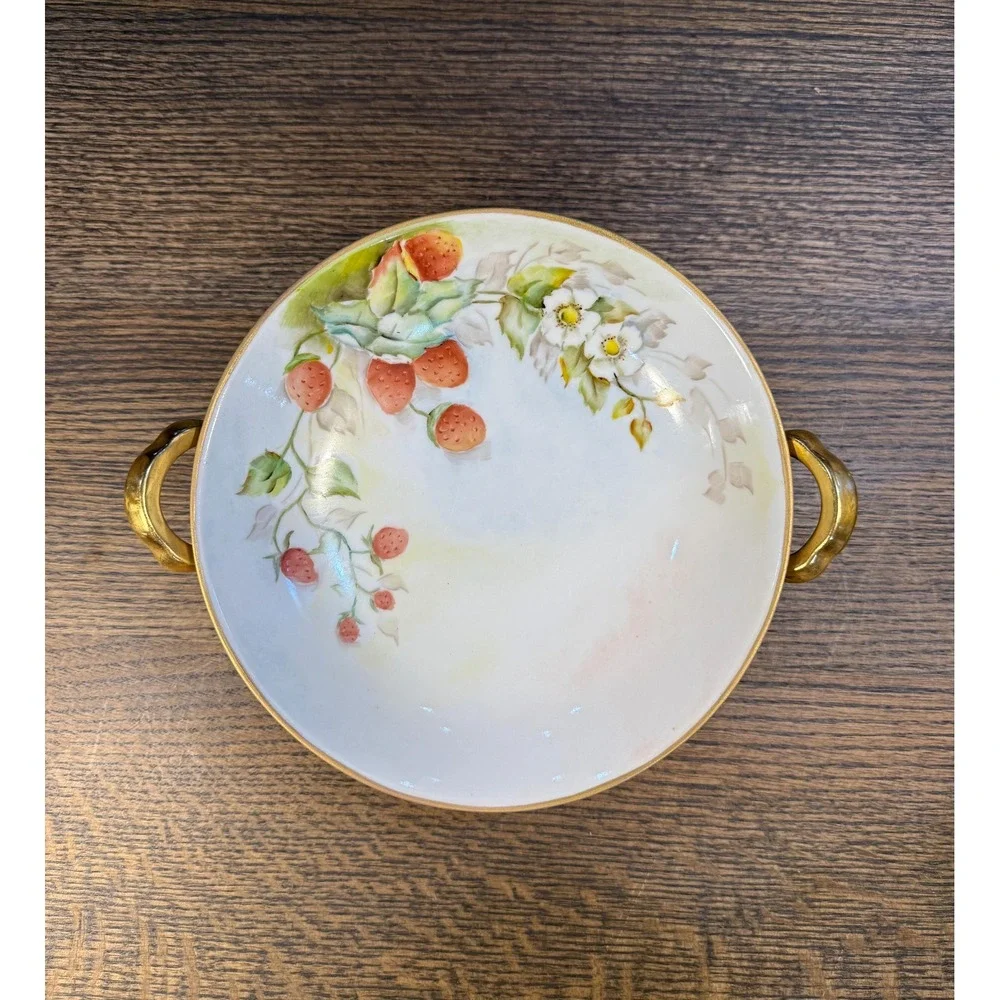 Antique Hand-Painted Porcelain Bowl Trio: B.H. Heinard Floral‎ & Strawberry Set